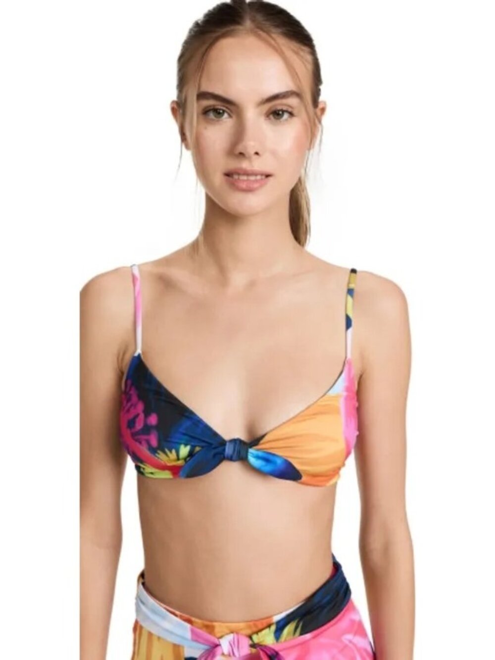 NWT Mara Hoffman Carla Bikini Top White Multi XL Recycled Eco Fabric Adjustable